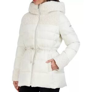 Laundry Shelli Segal Angora Hooded Chunky Knit Anorak Coat White Medium NWT